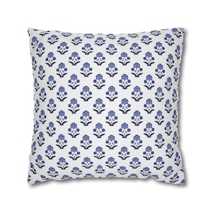 Blue Floral Block Print Pillow Cover: Vintage Chintz Accent