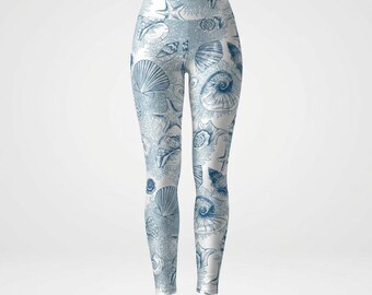 Nautical Seashell Pattern Leggings | High Waisted Yoga Leggings
