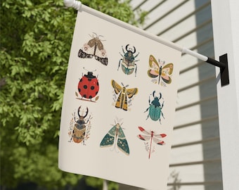 Botanical Insects Garden Flag Outdoor Decor | House Banner Bugs Illustration