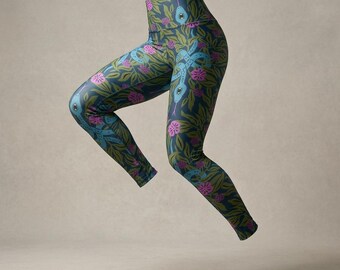 Botanical Snakes Yoga Leggings High Waisted Leggings Floral Workout Pants