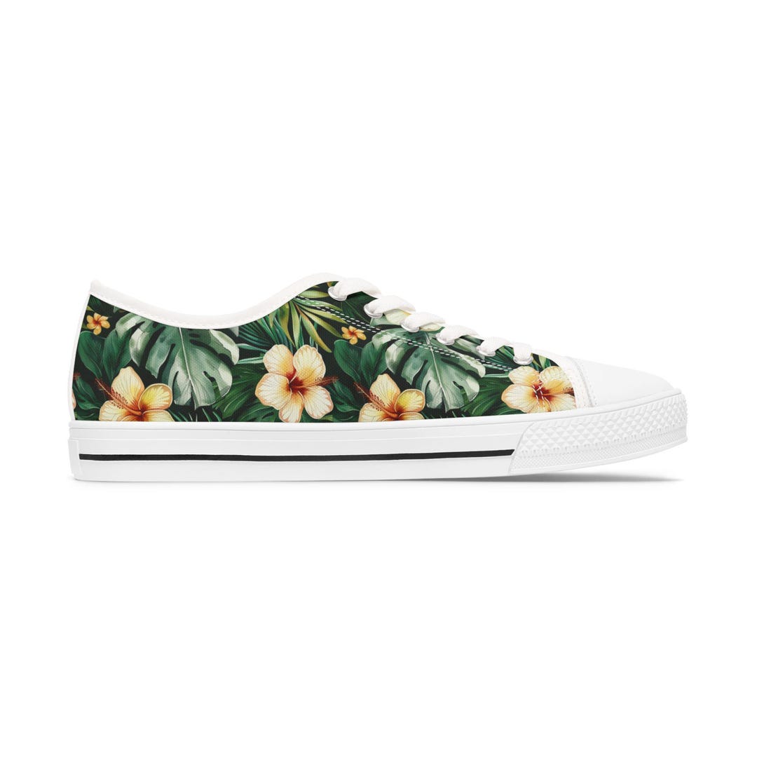White Hibiscus Tropical Floral Hawaiian Print Women's Slip On Sneakers