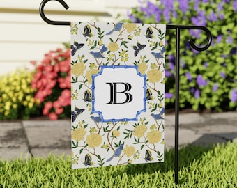 Monogram Garden Banner Chinoiserie Flag Custom house number for Housewarming Gift Outdoor House Flag New Home Gift for Gardeners Lawn Decor
