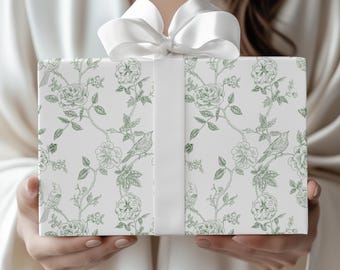 Papel de regalo Toile verde Papel de regalo verde preppy Papel de regalo Cottage Core Papel de regalo Hostess Papel de regalo Toile clásico Colección de papel de regalo
