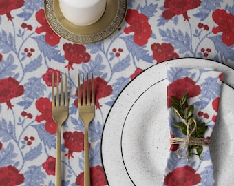 Red Floral Chintz Tablecloth | Red White Blue Kitchen Holiday Dining Table Decor
