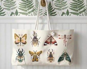 Botanical Insect Weekender Bag | Moth Beetle Dragonfly Tote Bag