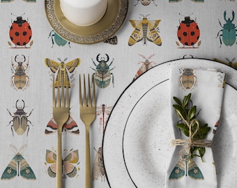 Cotton Insect Motif Tablecloth | Bug Pattern Tablecloth and Napkin Set