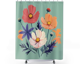Wildflower Shower Curtain Cosmos October Birth Flower Bathroom Decor