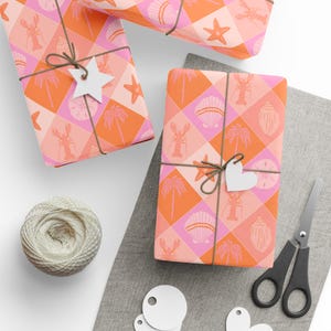Lobster Wrapping Paper Coastal Gift Wrap Paper Seashell Patchwork Wrap Paper Coastal Preppy Limited Edition Collection
