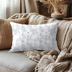 Blue Toile Pillow Cover: Vintage Floral Cottagecore Home Decor