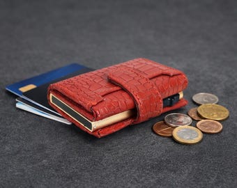 Portafoglio in vera pelle con porta carte a scomparsa, sottile, automatico, con scomparto per contanti. Portafoglio in pelle minimalista unisex di alta qualità, regalo perfetto per papà.