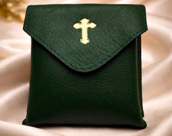 Green Pyx Purse Catholic Burse Communion Host Holder Case Genuine Leather Eucharist Carrying Pouch Priest Gift Catholic Church Supplies