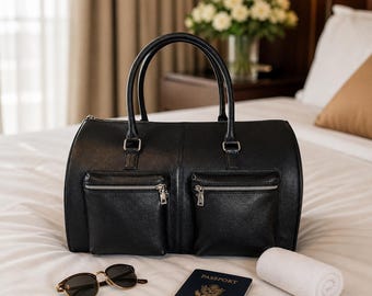 Borsa da viaggio pieghevole in vera pelle, borsa da weekend di lusso, borsa da palestra in pelle fatta a mano, borsa da viaggio per la notte, regalo per la festa del papà.