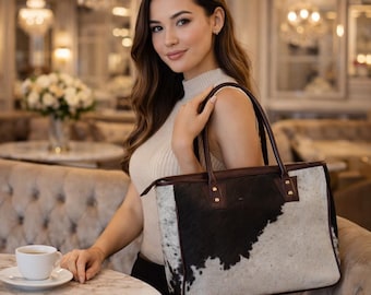 Borsa tote da donna in pelle bovina con pelo, borsa a mano in vera pelle, borsa a tracolla in vera pelle, borsa da lavoro fatta a mano, borsa tote di lusso per tutti i giorni, regalo per lei