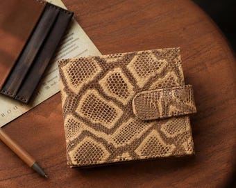 Portafoglio di lusso in pelle con texture pitone, portafoglio premium fatto a mano, portafoglio di design elegante, regalo in pelle per papà
