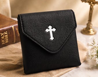 Black Pyx Purse Catholic Burse Communion Host Holder Case Genuine Leather Eucharist Carrying Pouch Priest Gift Catholic Church Supplies