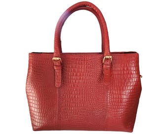 Borsa tote da donna in vera pelle con stampa coccodrillo rossa, borsa a mano di lusso in vera pelle, borsa a tracolla elegante, borsa da lavoro, borsa per tutti i giorni, regalo per lei