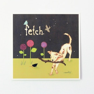 Stampa su carta Fetch/Tagliata su carta ruvida di lino, arte murale quadrata incorniciabile, arte per la cameretta dei bambini, arte per gli amanti dei cani, regalo per gli amanti della natura