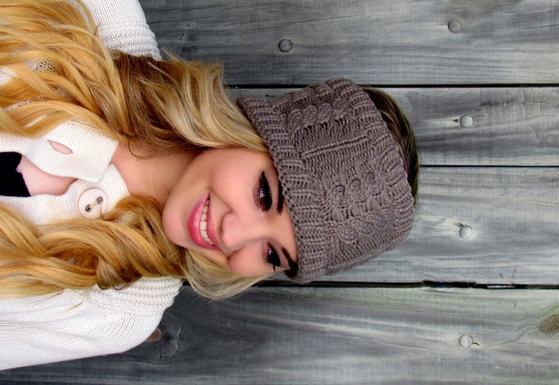 On Sale Messy Bun Wrap Thick knit Wide Headband Cable Knit Ear warmer Mortar