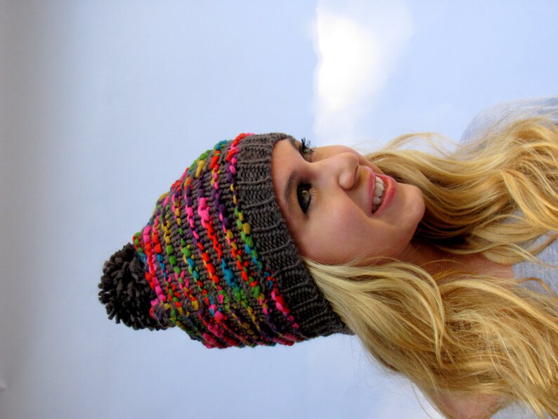 Chunky Grey Slouch Knitted Beanie Ladies Winter Hat Mothers day Warm Hat Fashion