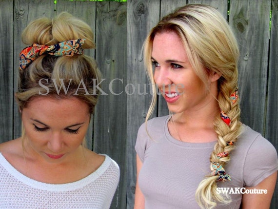 Bun Wire Wrap Ponytail Braid In For Hair Pin Up Hair Braided Hair Wrap Red Orange Blue Paisley Or Choose Your Color