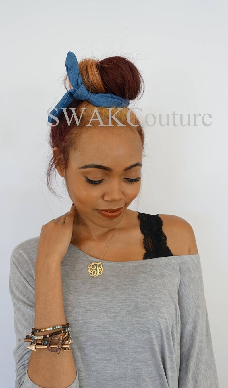Bun Wire Wrap Messy Bun Headband Wrap Denim Blue Bun Wrap Etsy