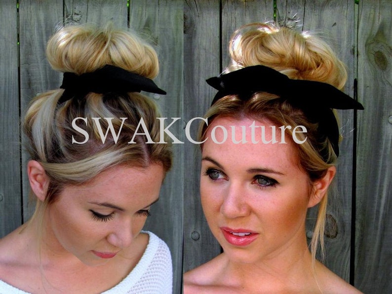 Black Bun Wrap Wire Flex Headband Pin Up Bun Wrap Hair Tie Etsy