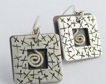 Framed Spiral Earrings in Sterling Silver