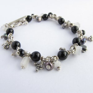 Black Onyx, Pearl & Moonstone Sterling Silver Bracelet