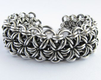 Flower Chainmaille Sterling Silver Bracelet