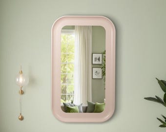Espejo de pared rectangular redondeado rosa ruborizado: decoración de baño japonesa, espejo de pared rectangular para decoración del hogar