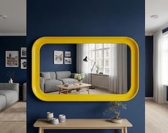 Yellow Rectangular Wall Mirror, Soft Rounded Corners, Modern Pop Art Decor