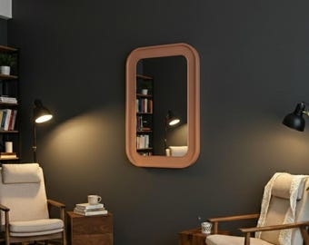 Espejo de pared Art Déco de cobre: diseño de marco fino de madera hecho a mano, un elegante detalle para sala de estar, pasillo o dormitorio.