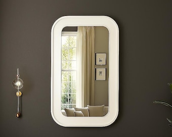 Elegant White Rectangular Mirror – Slim Frame Luxury Accent for Modern, Japandi & Minimalist Interiors