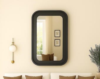 Espejo de pared festoneado antracita: marco fino de madera hecho a mano, un toque moderno y elegante para sala de estar, entrada o dormitorio.