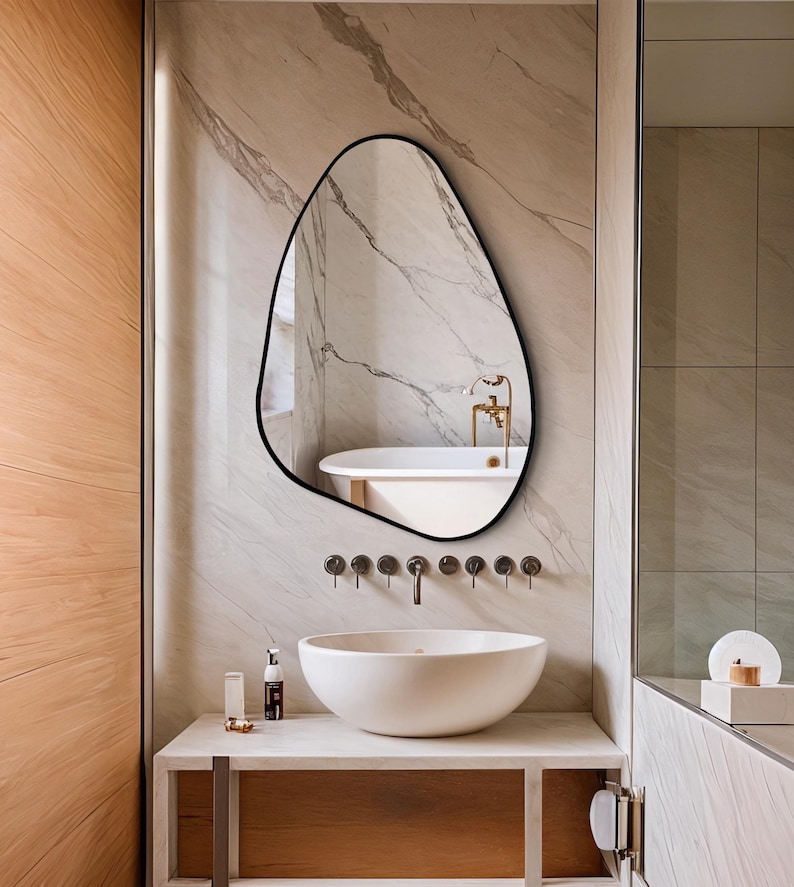 Irregular Asymmetrical Wall Mirror, Unique Decorative Mirror for Bathroom, Bedroom, Entryway, Living Room, Modern Home Accent