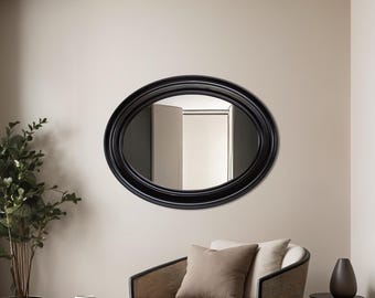 Black Round Wall Mirror: Elegant Curved Frame, Water-Resistant