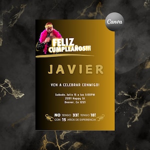 Invitación de cumpleaños editable para un hombre, Invitacion de cumpleaños para hombre, Escorpion Dorado, Imprimible, Descarga Instantánea, fiesta
