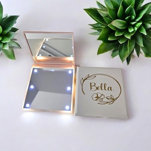 Espejo compacto, espejo de mano, espejo LED, espejo de bolso, herramientas de maquillaje, mini espejo, espejo iluminado, espejo de bolsillo, herramientas de maquillaje