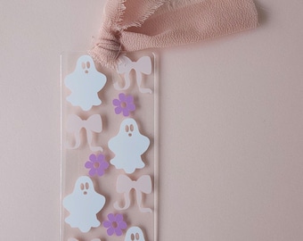 Handmade Halloween Bookmark- Ghosts, Daisies & Bows- Cottagecore Bookmark, Spooky Reading Gift