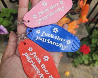 Feminist Keychain – F the Patriarchy Motel Keychain, Retro Feminist Gift
