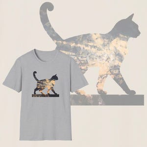 Feline Fancy Artistic Design T-shirt, Creative Cat Graphic Tee