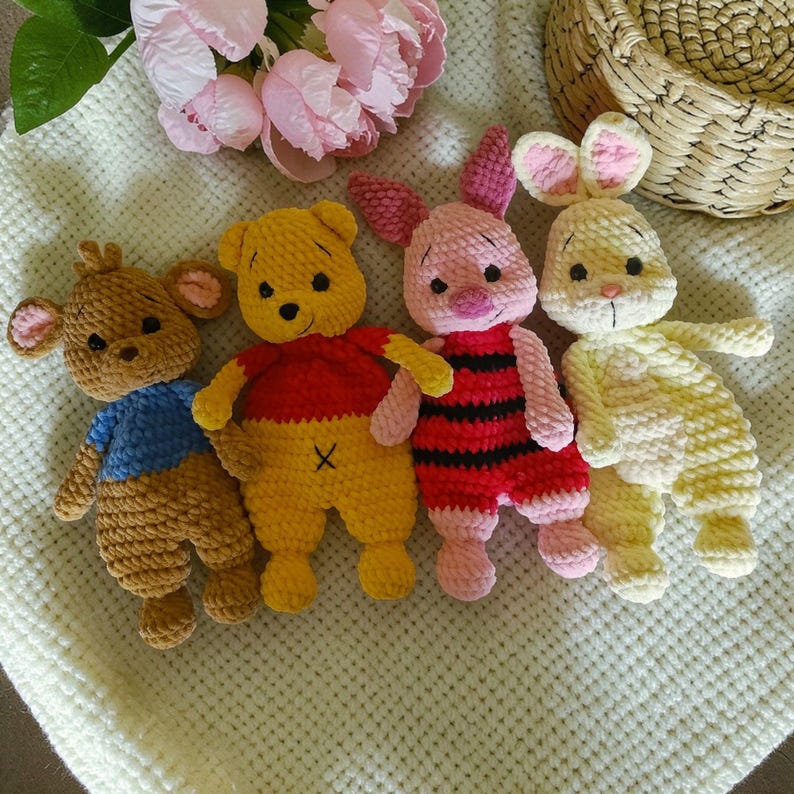 7in1 Winnie the Pooh friends , Piglet, Rabbit , Kangaroo, Donkey, Tigger, Elephant Crochet Pattern Amigurumi Comforter Snuggler PDF EN DE Fr image 18