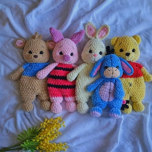 5 in 1 Winnie the Pooh, Piglet, Rabbit , Kangaroo, Donkey Crochet Pattern Amigurumi Comforter Snuggler (PDF English)