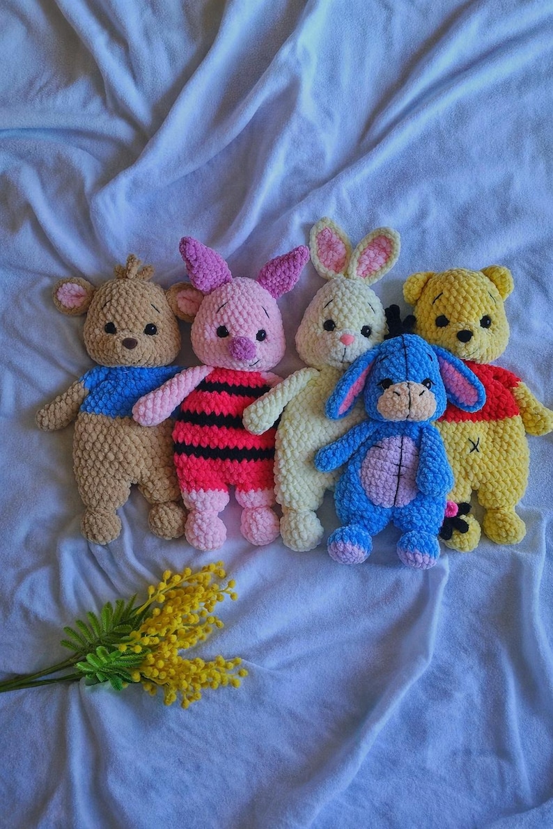 7in1 Winnie the Pooh friends , Piglet, Rabbit , Kangaroo, Donkey, Tigger, Elephant Crochet Pattern Amigurumi Comforter Snuggler PDF EN DE Fr image 6
