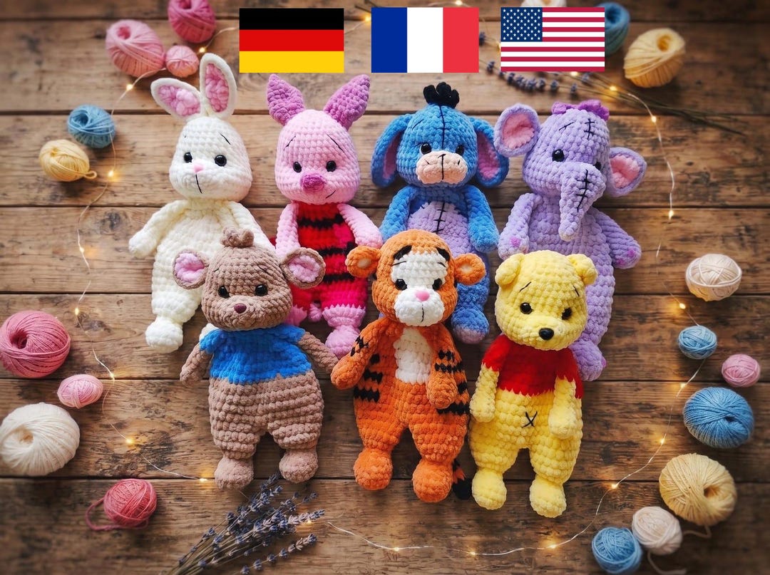 7in1 Winnie the Pooh friends , Piglet, Rabbit , Kangaroo, Donkey, Tigger, Elephant Crochet