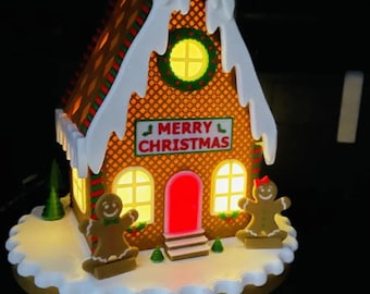 Archivo STL 3D de casa de jengibre, decoración navideña, casa de las maravillas invernales, casa de jengibre con bastones de caramelo, casa de pueblo invernal