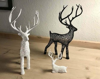 Archivo de impresión de reno 3D, ciervo lindo 3D STL, archivo STL de decoración de ciervos, ciervo acostado, archivo de impresión 3D, decoración navideña para el hogar
