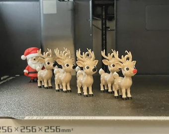 Archivo para imprimir en 3D de renos y Papá Noel, archivo STL de ciervo adorable en 3D, archivo STL de decoración de ciervos, ciervo recostado, archivo para impresión 3D, decoración navideña para el hogar