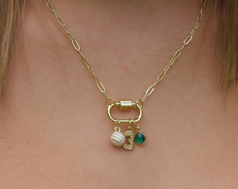 Custom Sports Charm Necklace, Personalized Athlete Gift, Sports Number Necklace, Volleyball Basketball Football Cheer Jewelry, Team Mom Gift