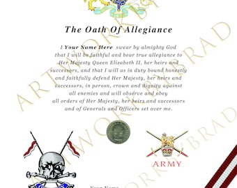 Certificado de juramento de lealtad de los Lanceros Reales de la Reina